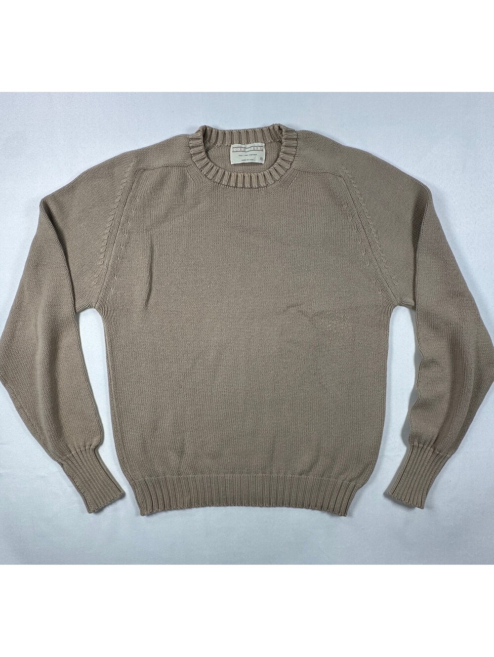 Vintage 80s Lord Jeff Cotton Knit Sweater Mens M Tan Taupe Crewneck Made in USA